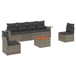 vidaXL 7-delige Loungeset met kussens poly rattan grijs
