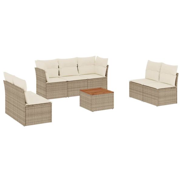 vidaXL 8-delige Loungeset met kussens poly rattan beige