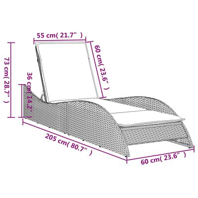 vidaXL Ligbed met kussen 60x205x73 cm poly rattan grijs