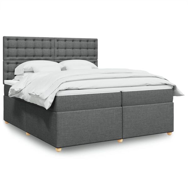 vidaXL Boxspring met matras stof donkergrijs 200x200 cm