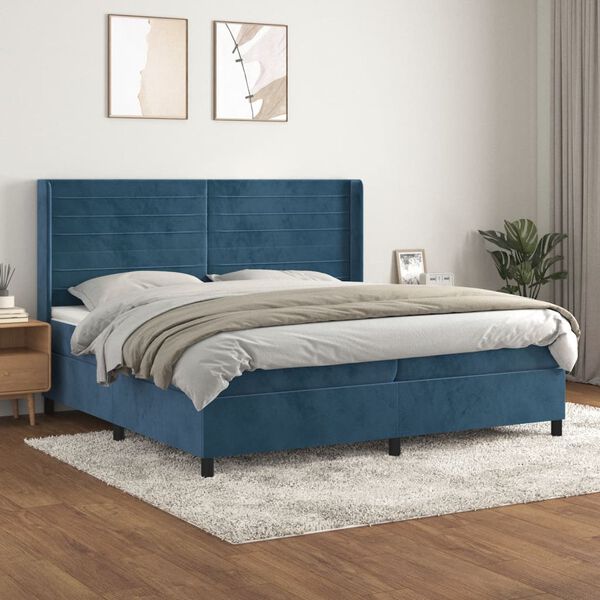 vidaXL Boxspring met matras fluweel donkerblauw 200x200 cm