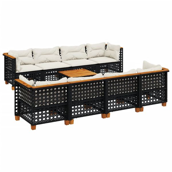 vidaXL 9-delige Loungeset met kussens poly rattan zwart