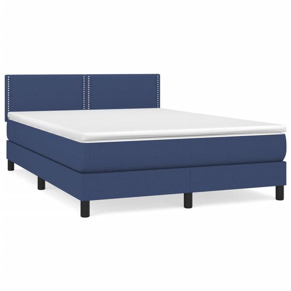vidaXL Boxspring met matras stof blauw 140x190 cm