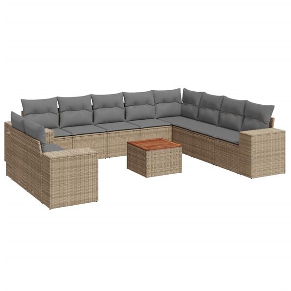 vidaXL 11-delige Tuinset met kussens poly rattan beige