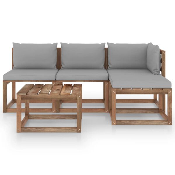 vidaXL 5-delige Loungeset pallet met kussens ge&iuml;mpregneerd grenenhout