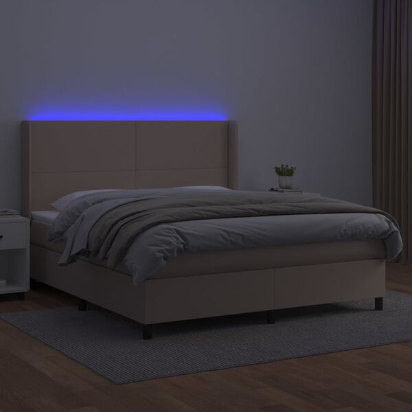 vidaXL Boxspring met matras en LED kunstleer cappuccinokleur 160x200cm