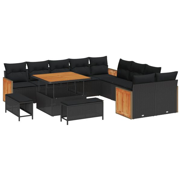 vidaXL Tuin Sofa Set 13 pcs Zwart Poly rattan en gepoedercoat staal