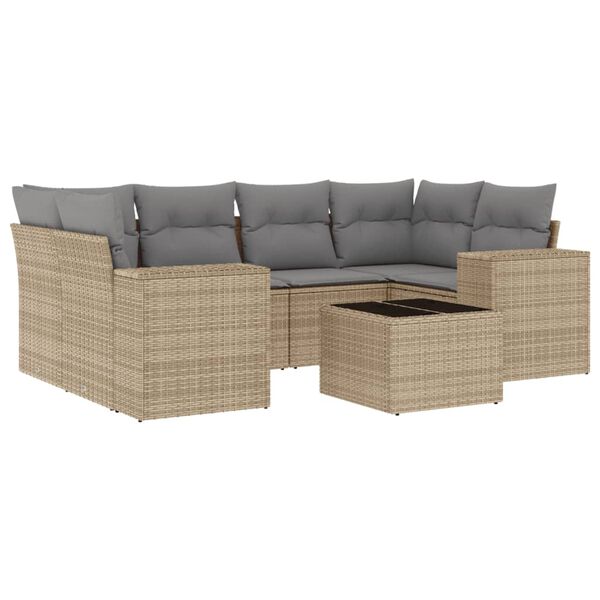 vidaXL 7-delige Loungeset met kussens poly rattan beige