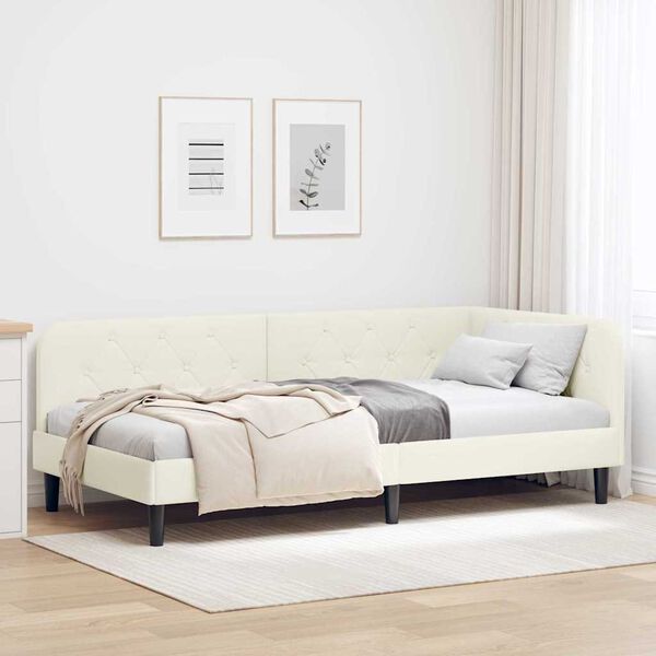 vidaXL Hoekbedframe met hoofdeinde Cr&egrave;me 90 x 190 cm Fluweel