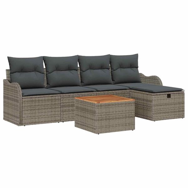 vidaXL Tuin Sofa Set met kussen met opslag 6 pcs Grijs Poly riet