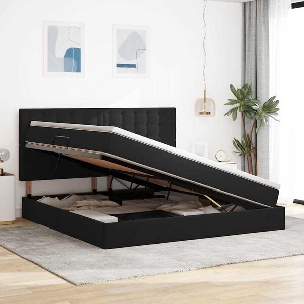 vidaXL Opbergbed met LED met matras Zwart 200 x 200 cm Fluweel