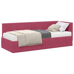 vidaXL Hoekbedframe met Matras 2 st Wijnrood 80 x 200 cm Fluweel
