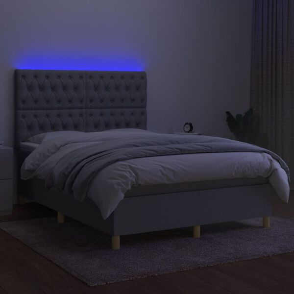 vidaXL Boxspring met matras en LED stof lichtgrijs 140x190 cm