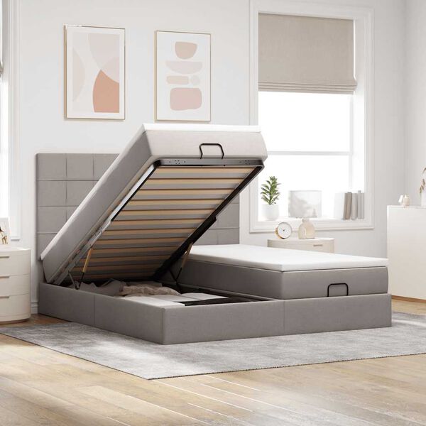 vidaXL Ottoman bed met matrassen en LED's 180x200cm stof taupe