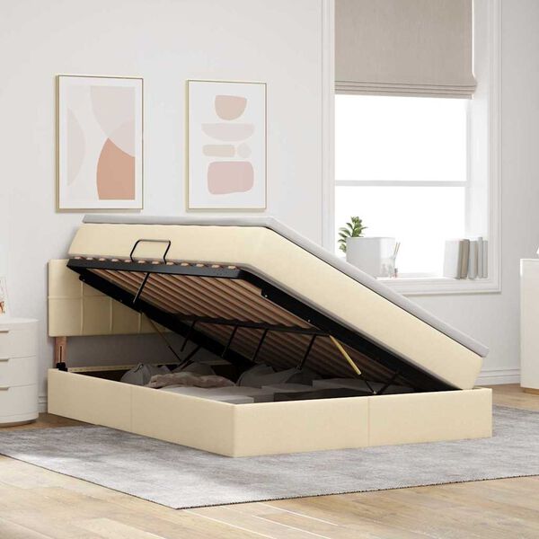 vidaXL Opbergbed met matras met matras Cr&egrave;me 140 x 190 cm Bewerkt hout