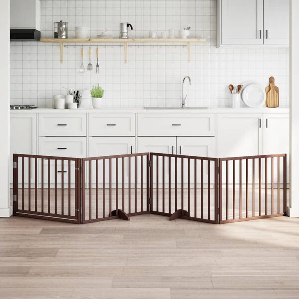 vidaXL Hondenhek met deur opvouwbaar 4 panelen bruin 320 cm populierenhout