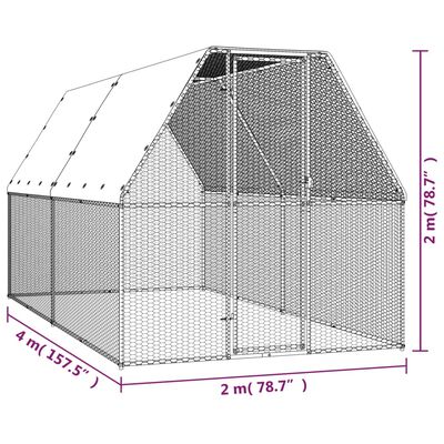 vidaXL Buitenhok voor kippen 2x4x2 m gegalvaniseerd staal