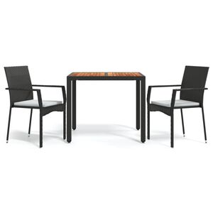 vidaXL 3-delige Tuinset met kussens poly rattan zwart