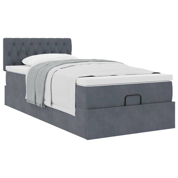 vidaXL Ottoman bed met matras 90x190cm fluweel donkergrijs