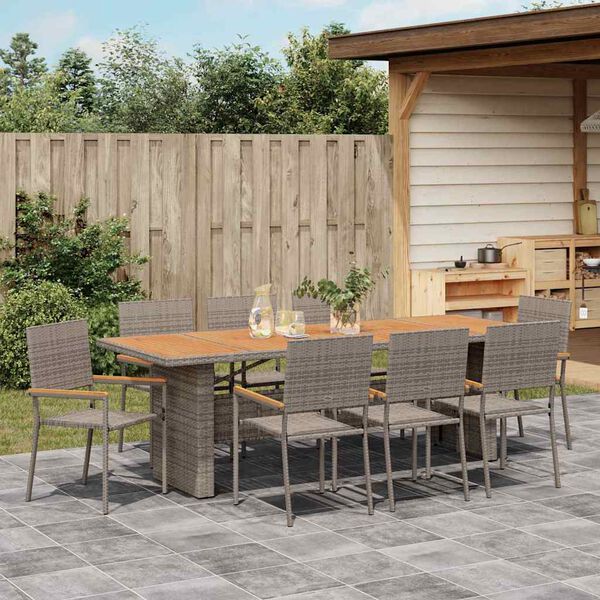 vidaXL Tuin eettafelset 9 pcs Grijs poly rattan