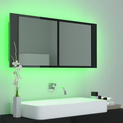 vidaXL Badkamerkast met spiegel en LED 100x12x45 acryl hoogglans zwart