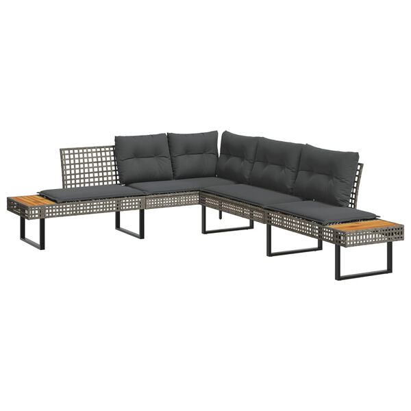 vidaXL 2-delige Loungeset met kussens poly rattan en glas grijs