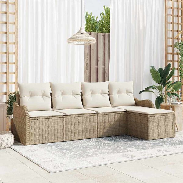 vidaXL Tuin Sofa Set met kussen met opslag 5 pcs Beige Poly riet