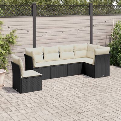 vidaXL 6-delige Loungeset met kussens poly rattan zwart