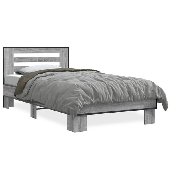 vidaXL Bedframe bewerkt hout en metaal grijs sonoma eiken 75x190 cm