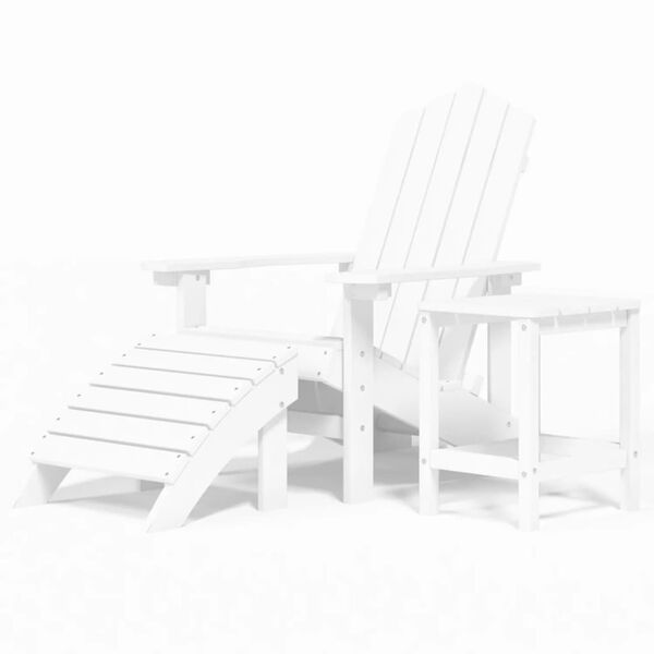 vidaXL Tuinstoel Adirondack met voetenbank en tafel HDPE wit