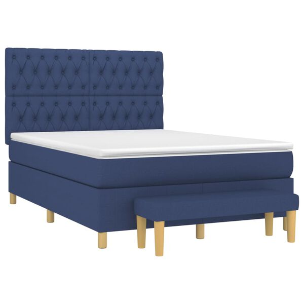vidaXL Boxspring met matras stof blauw 140x200 cm