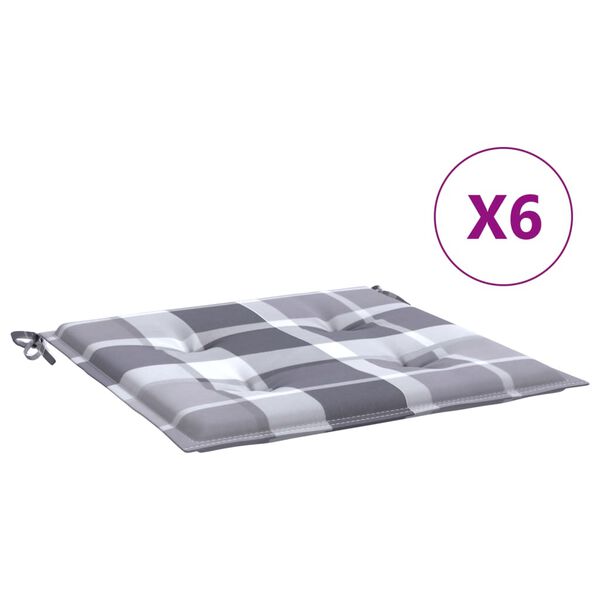 vidaXL Tuinstoelkussens 6 st 40x40x4 cm oxford stof ruitpatroon grijs