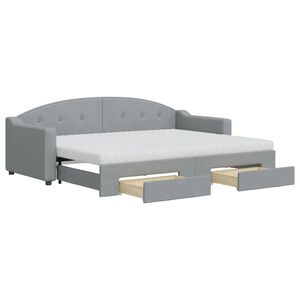 vidaXL Slaapbank met onderschuifbed en lades 80x200 cm stof lichtgrijs