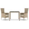 vidaXL 3-delige Tuinset met kussens poly rattan beige