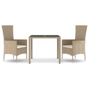 vidaXL 3-delige Tuinset met kussens poly rattan beige