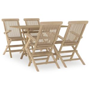 vidaXL 5-delige Tuinset massief teakhout grijs