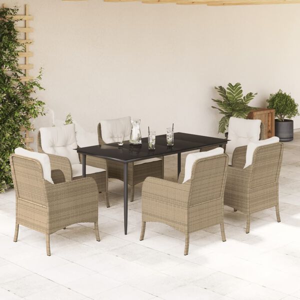 vidaXL 7-delige Tuinset met kussens poly rattan beige