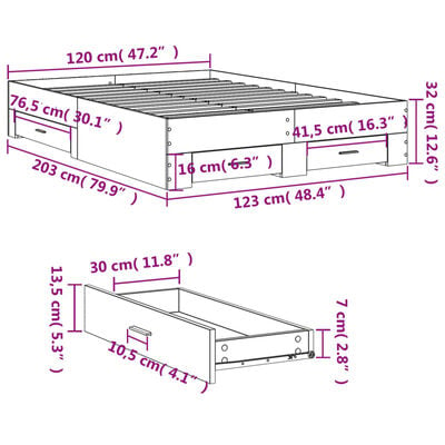 vidaXL Bedframe met lades bewerkt hout grijs sonoma eiken 120x200 cm