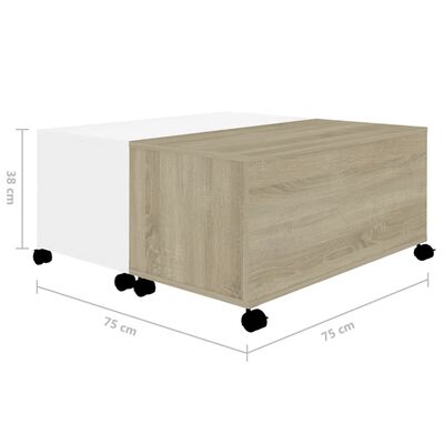 vidaXL Salontafel 75x75x38 cm bewerkt hout wit en sonoma eikenkleurig