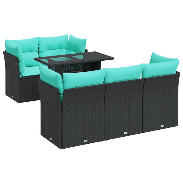 vidaXL 6-delige Loungeset met kussens poly rattan acacia zwart