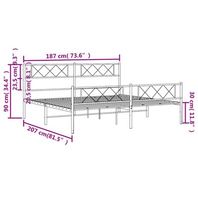 vidaXL Bedframe met hoofd- en voeteneinde metaal wit 180x200 cm