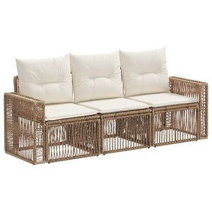 vidaXL Tuinbankenset 3 pcs Beige en Cr&egrave;me Wit poly rattan