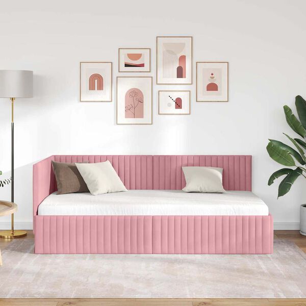 vidaXL Hoekbedframe met hoofdeinde Roze 90 cm x 190 cm Fluweel