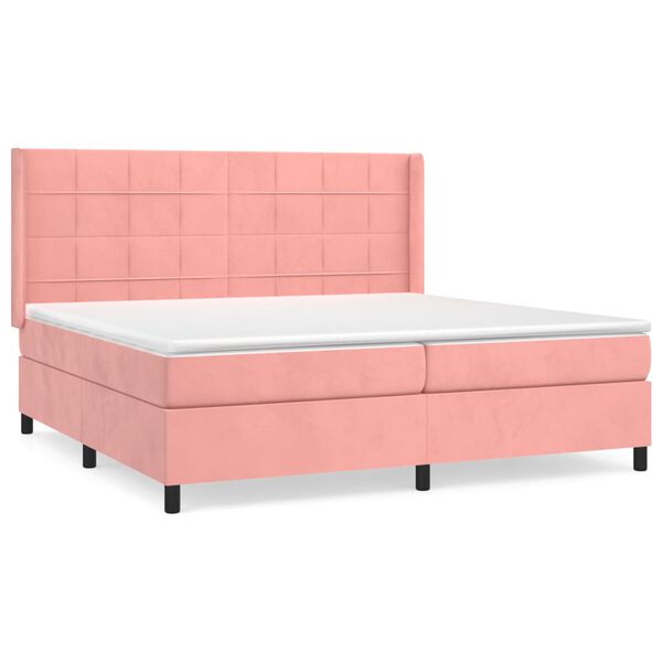 vidaXL Boxspring met matras fluweel roze 200x200 cm
