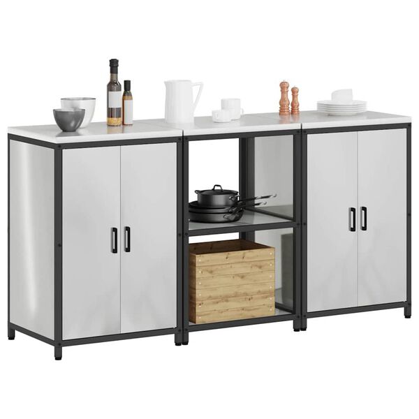 vidaXL Keukenopslag set met plank 3 pcs Zilver Gegalvaniseerd staal