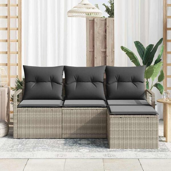vidaXL Tuin Sofa Set met kussen met opslag 4 pcs Lichtgrijs