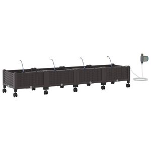 vidaXL Tuin Pot met Irrigatie en Wielen 4 st Bruin 160 x 40 x 28 cm PP