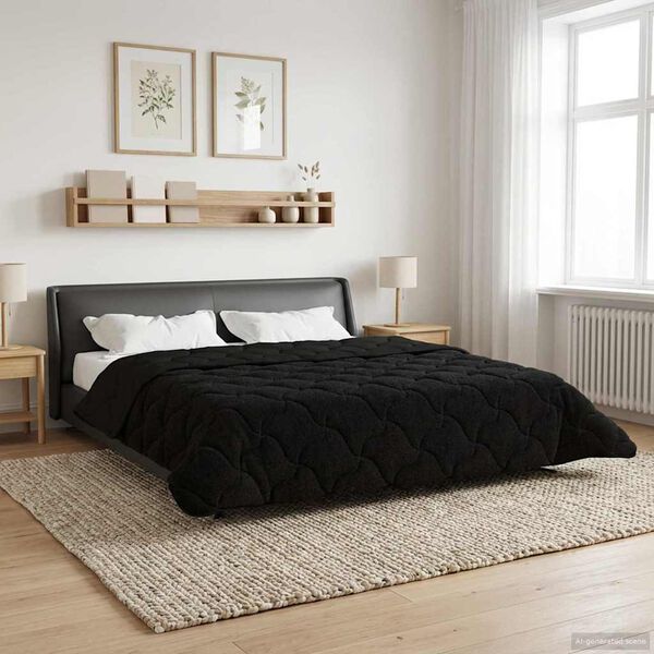 vidaXL Vol jaar dekbed Zwart 200 x 240 cm Microfiber en Teddy fleece