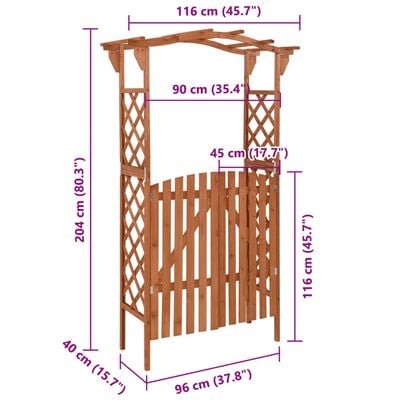 vidaXL Pergola met poort 116x40x204 cm massief vurenhout grijs