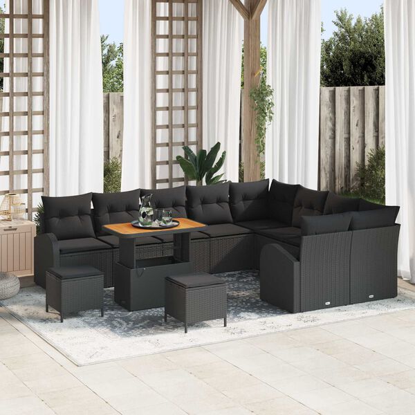 vidaXL Tuin Sofa Set met kussen met opslag met kussen 12 pcs Zwart